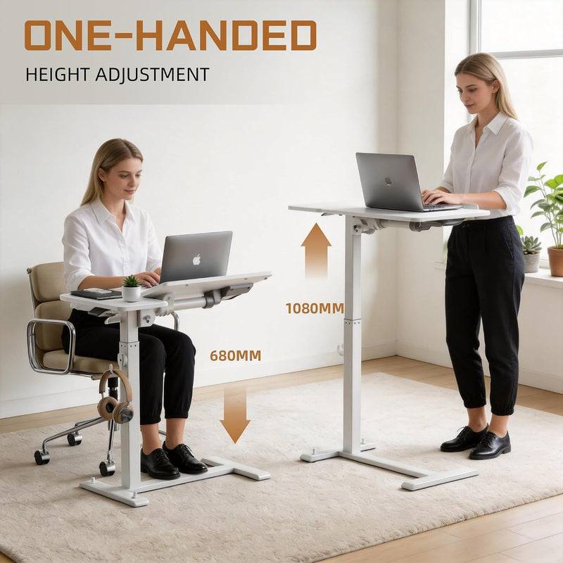 Foldable Overbed Table Height Adjustable 68-108CM with Wheels