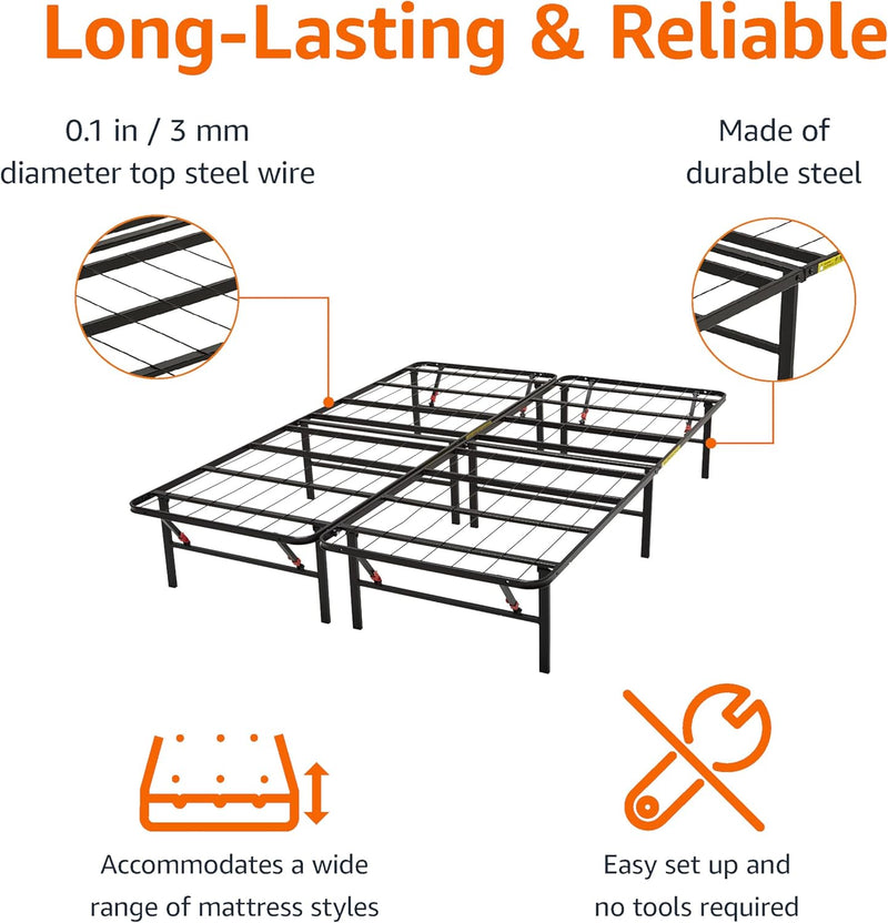 Foldable Platform Bed Frame Tool-Free Assembly Under-Bed Storage