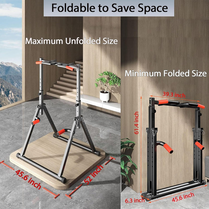 Foldable Power Tower Dip Station Free Standing Pull