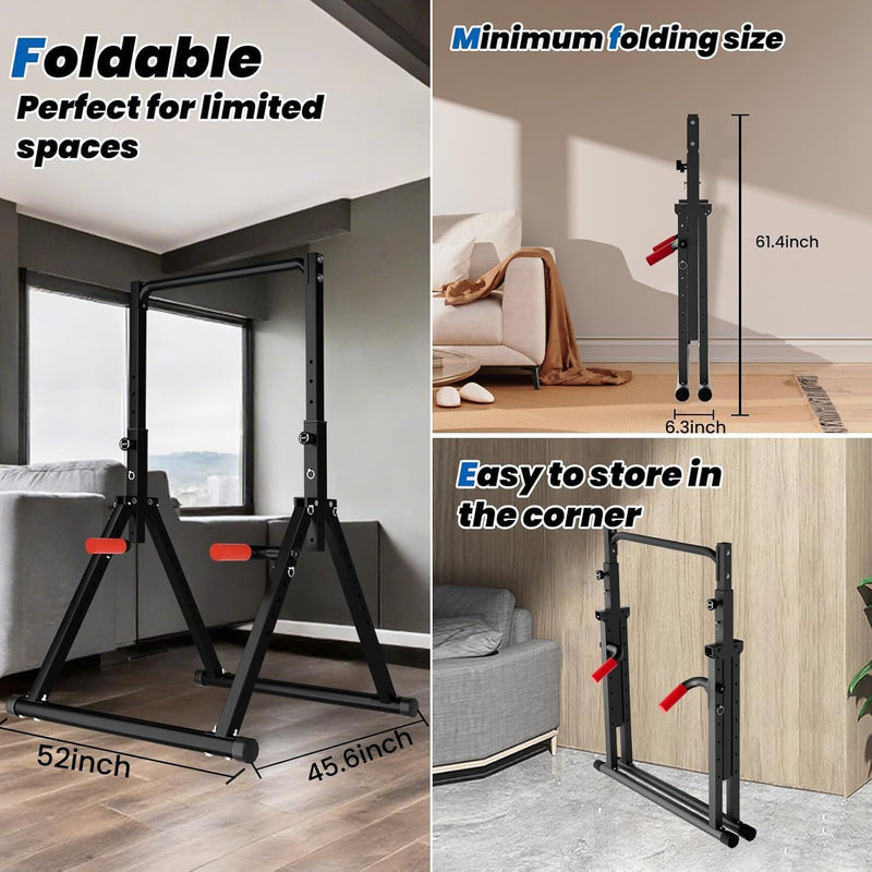 Foldable Power Tower Dip Station Free Standing Pull
