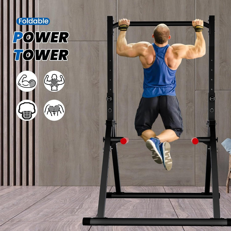 Foldable Power Tower Dip Station Free Standing Pull