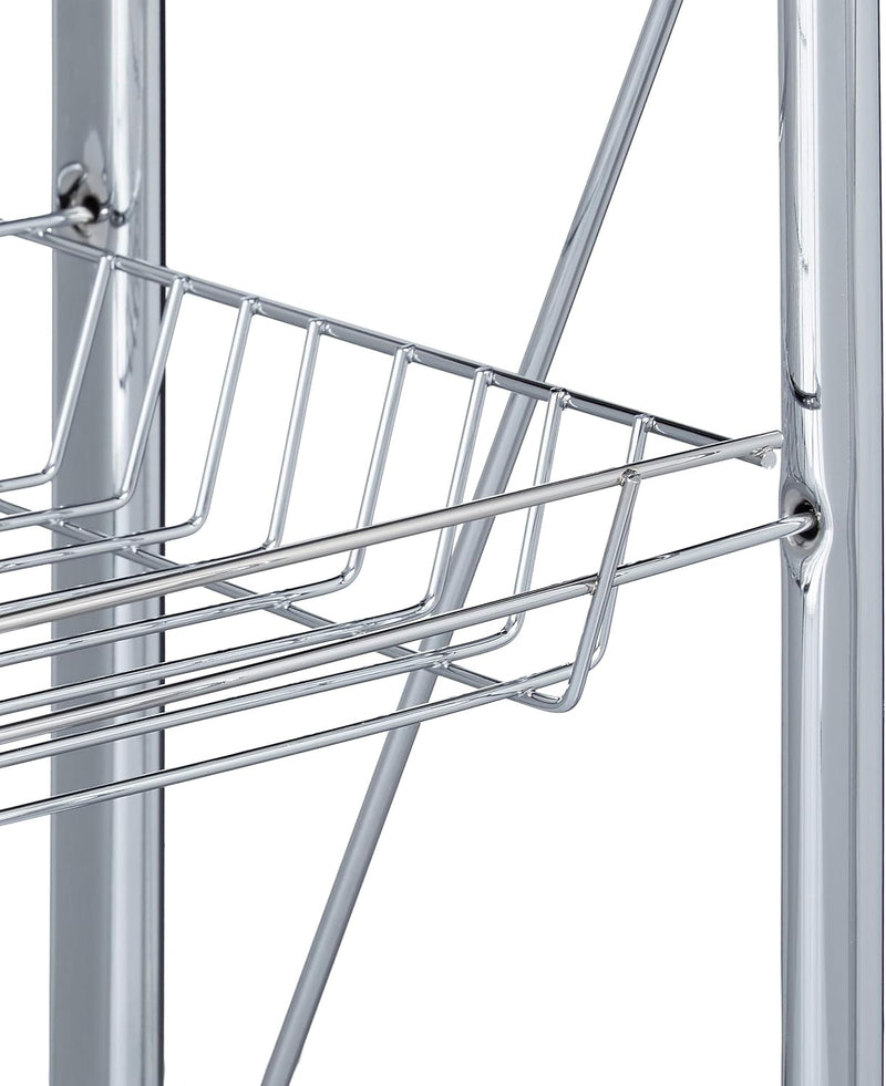 Foldable Serving Trolley 4 Wheels 2 Shelves Basket