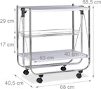 Foldable Serving Trolley 4 Wheels 2 Shelves Basket