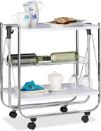 Foldable Serving Trolley 4 Wheels 2 Shelves Basket