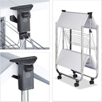 Foldable Serving Trolley 4 Wheels 2 Shelves Basket