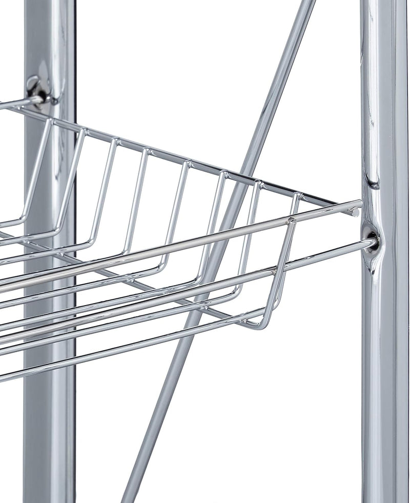 Foldable Serving Trolley 4 Wheels 2 Shelves Basket