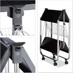 Foldable Serving Trolley 4 Wheels 2 Shelves Basket