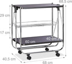 Foldable Serving Trolley 4 Wheels 2 Shelves Basket