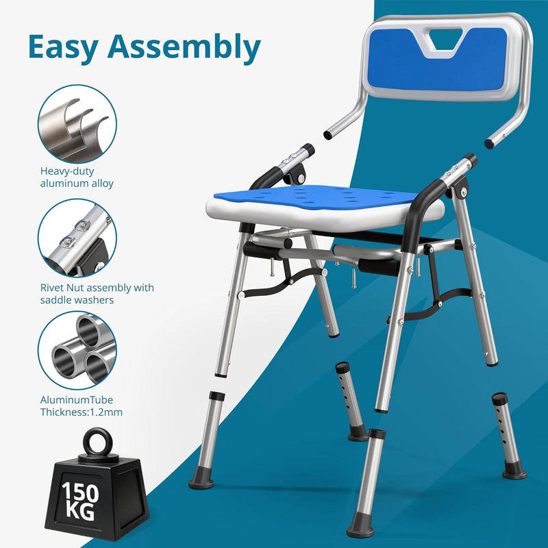 Foldable Shower Chair for Elderly Disabled Adjustable Height