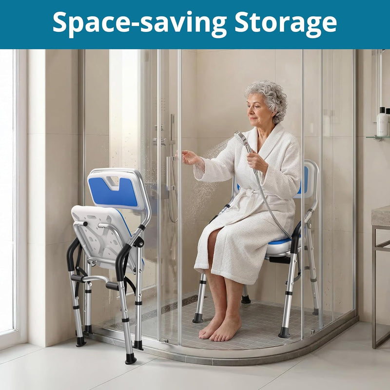 Foldable Shower Chair for Elderly Disabled Adjustable Height