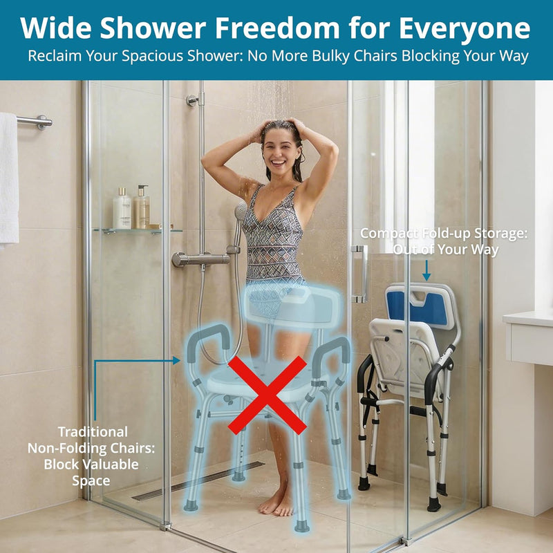Foldable Shower Chair for Elderly Disabled Adjustable Height