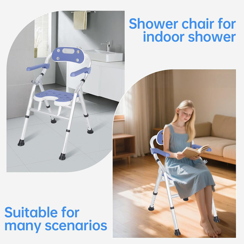 Foldable Shower Chair Bath Stool with Adjustable Height
