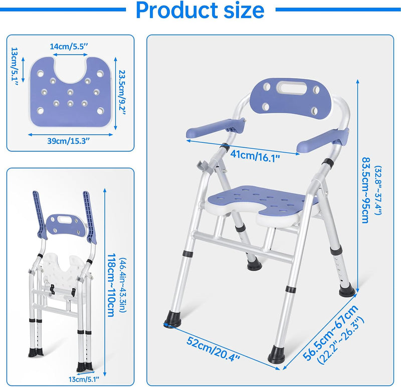 Foldable Shower Chair Bath Stool with Adjustable Height