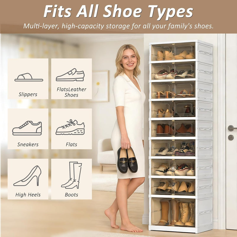 Foldable Stackable Shoe Storage Cabinet 9 Tiers Organiser