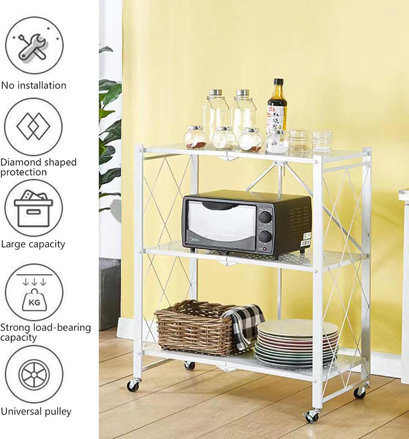 Foldable Storage Shelf Unit on Wheels Kitchen Shelves