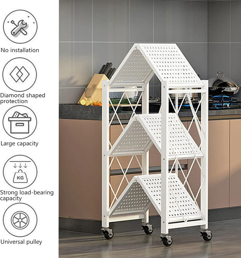 Foldable Storage Shelf Unit on Wheels Kitchen Shelves