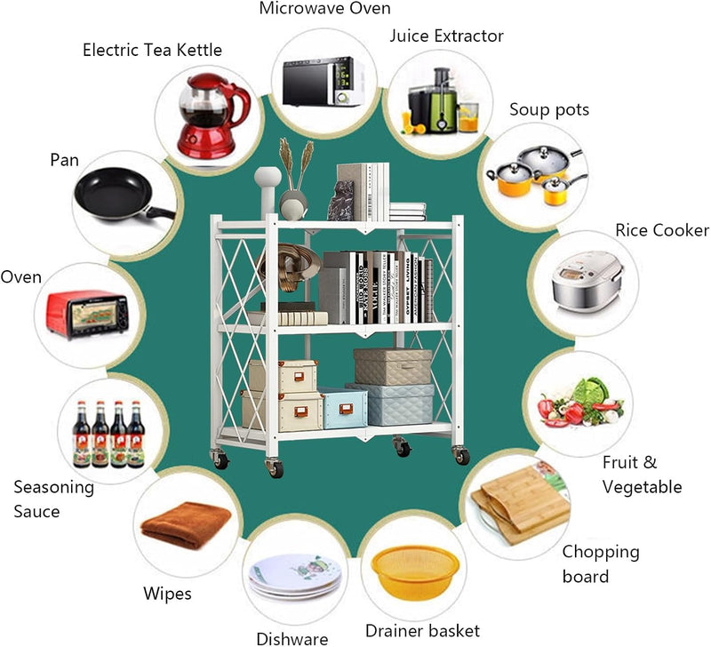 Foldable Storage Shelf Unit on Wheels Kitchen Shelves