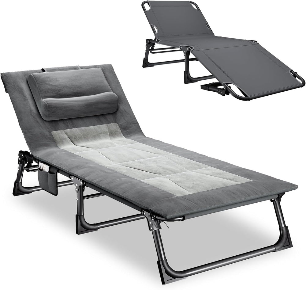 Foldable Sun Lounger Adjustable 4 Position Reclining Chaise