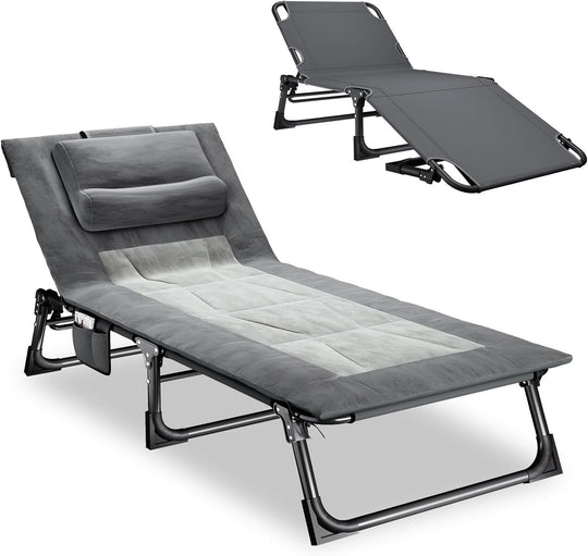 Foldable Sun Lounger with Padded Mattress and Pillow
