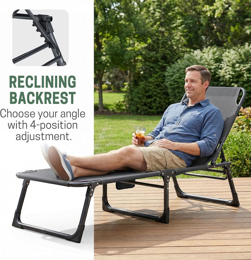 Foldable Sun Lounger Adjustable 4 Position Reclining Chaise