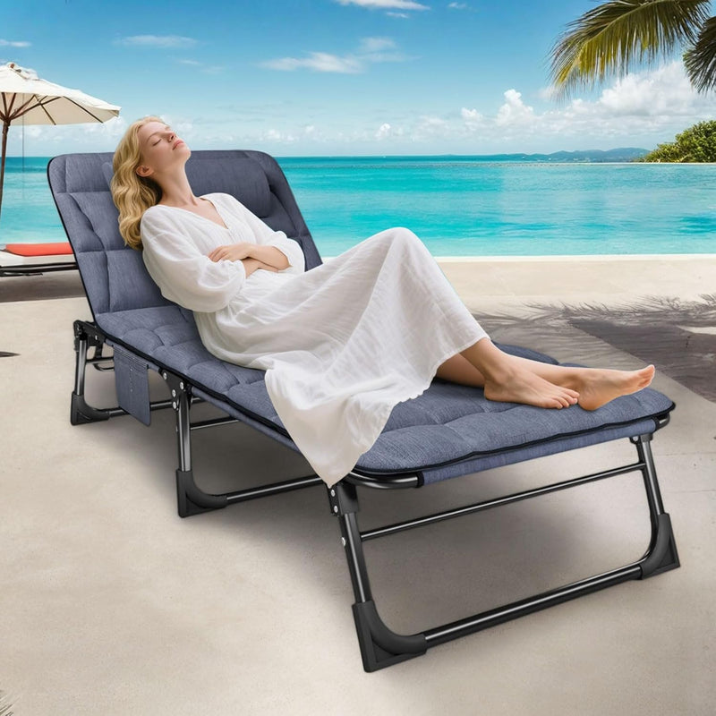 Foldable Sun Lounger with 4-Position Adjustable Backrest