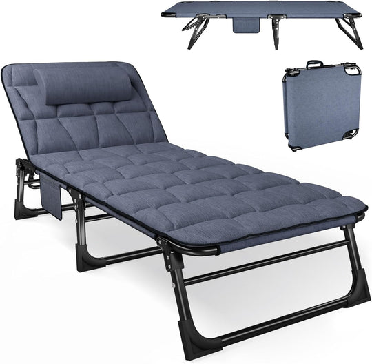 Folding Sun Lounger with Padded Mattress Pillow 4-Position