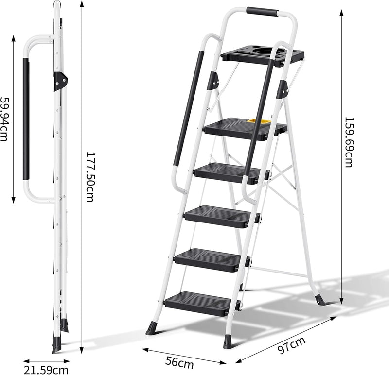 Folding 5-Step Ladder Capacity Step Stool with Safety