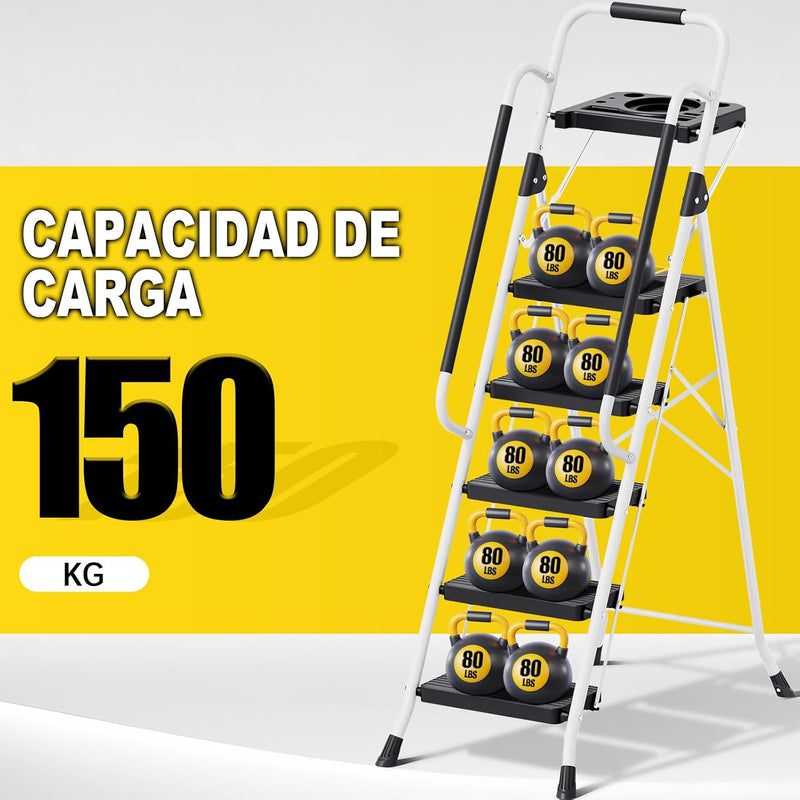 Folding 5-Step Ladder Capacity Step Stool with Safety