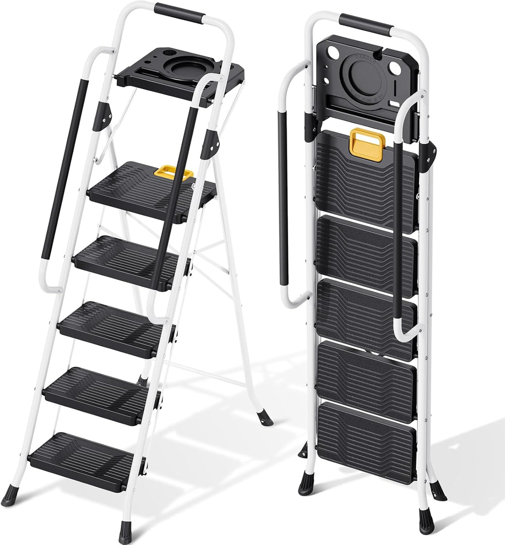 Folding 5-Step Ladder Capacity Step Stool with Safety