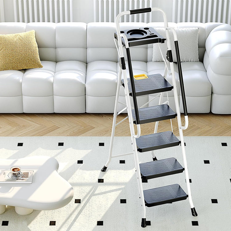 Folding 5-Step Ladder Capacity Step Stool with Safety
