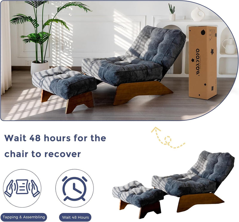 Folding Accent Chair with Footrest Modern Upholstered Lounge