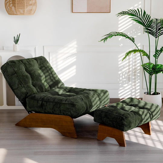 Folding Accent Chair with Footrest Modern Upholstered Lounge