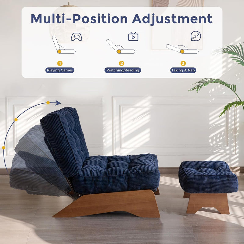 Folding Accent Chair with Footrest Modern Upholstered Lounge