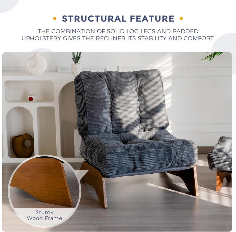 Folding Accent Chair with Footrest Modern Upholstered Lounge