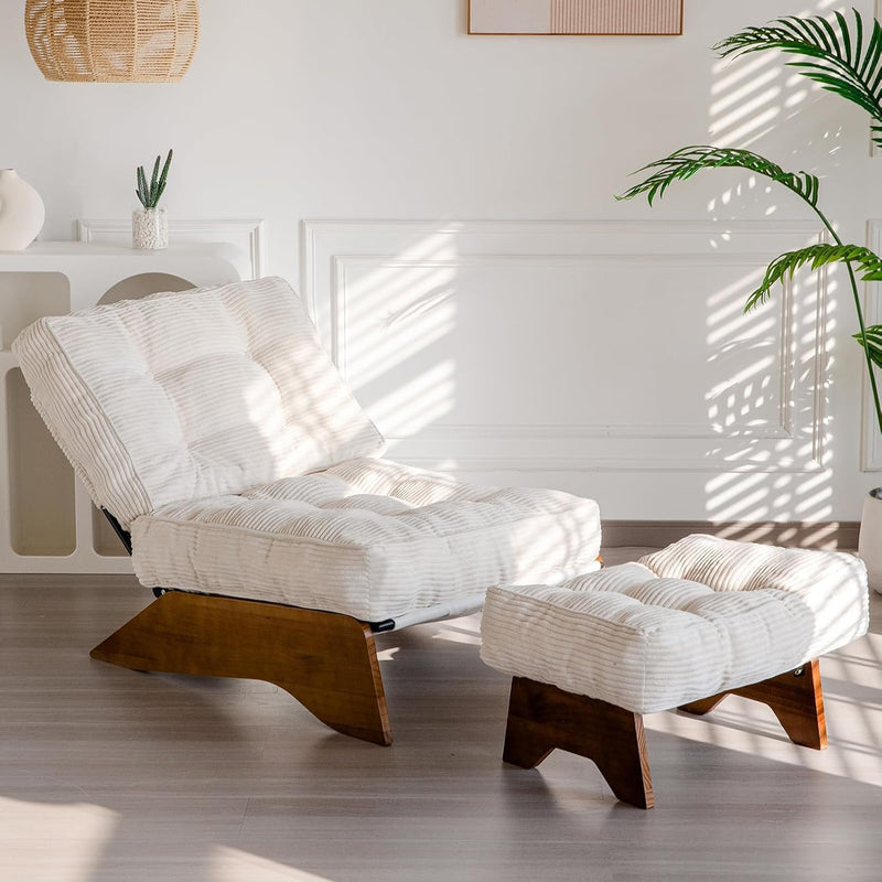 Folding Accent Chair with Footrest Modern Upholstered Lounge