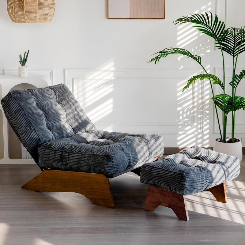 Folding Accent Chair with Footrest Modern Upholstered Lounge