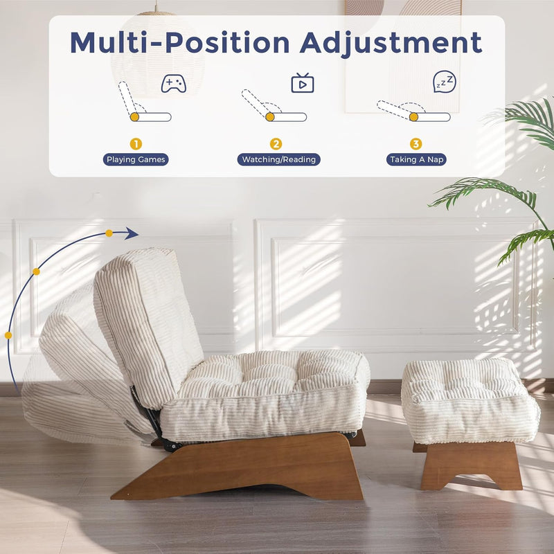 Folding Accent Chair with Footrest Modern Upholstered Lounge
