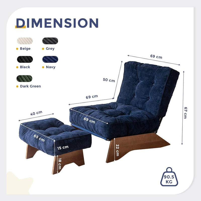 Folding Accent Chair with Footrest Modern Upholstered Lounge