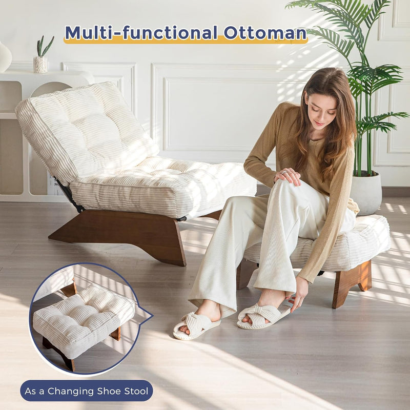 Folding Accent Chair with Footrest Modern Upholstered Lounge