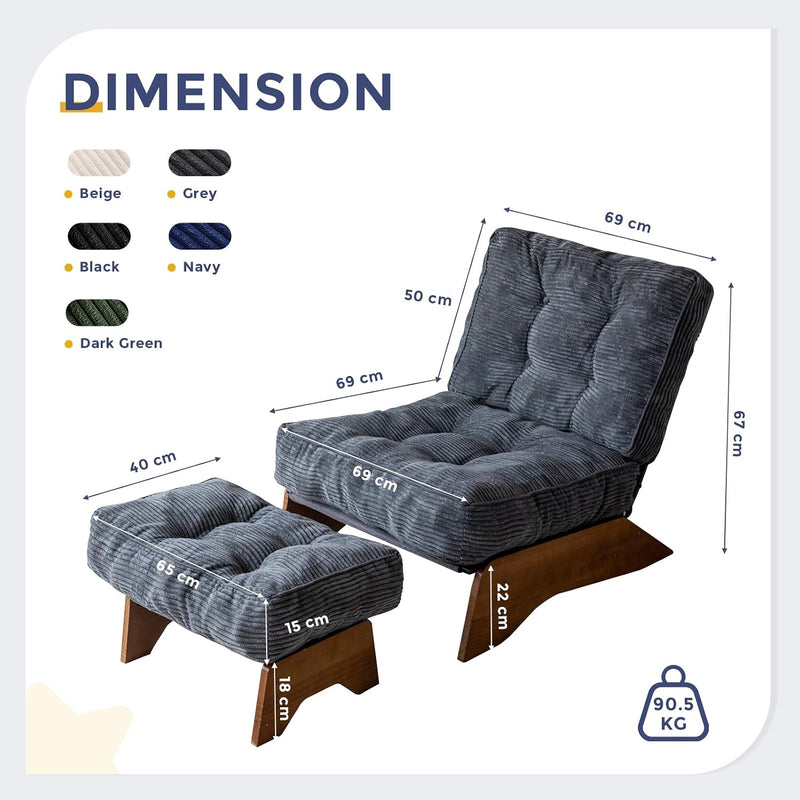 Folding Accent Chair with Footrest Modern Upholstered Lounge