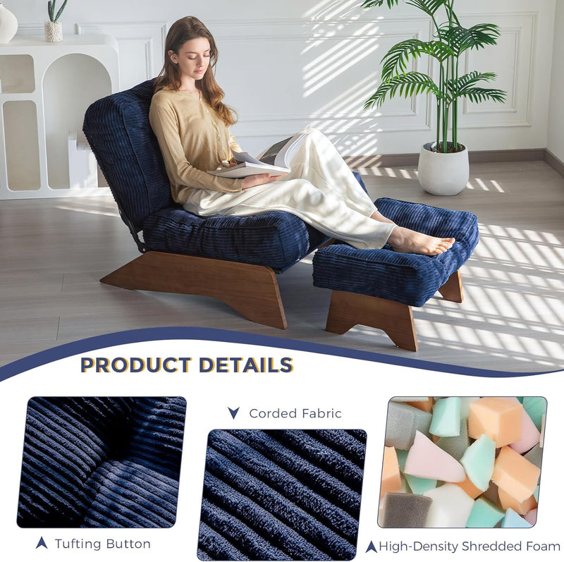Folding Accent Chair with Footrest Modern Upholstered Lounge