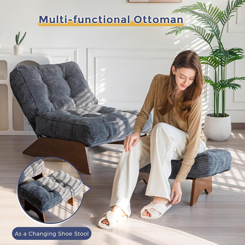Folding Accent Chair with Footrest Modern Upholstered Lounge