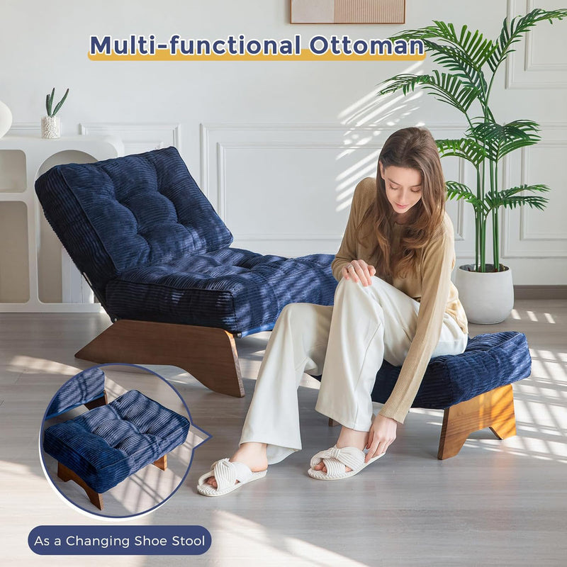Folding Accent Chair with Footrest Modern Upholstered Lounge
