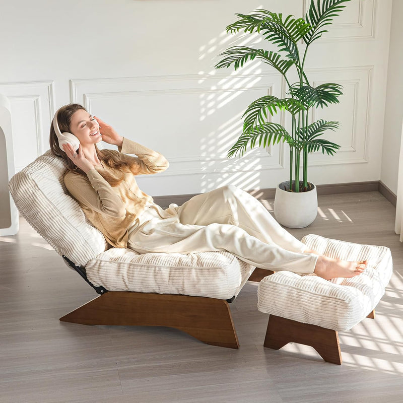 Folding Accent Chair with Footrest Modern Upholstered Lounge