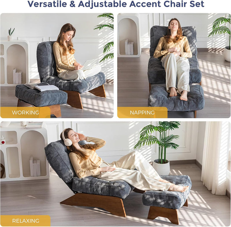 Folding Accent Chair with Footrest Modern Upholstered Lounge