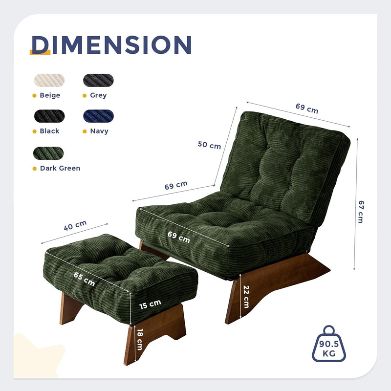 Folding Accent Chair with Footrest Modern Upholstered Lounge