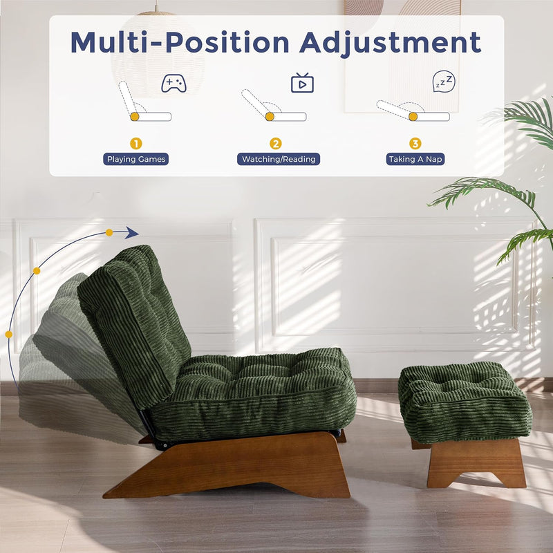 Folding Accent Chair with Footrest Modern Upholstered Lounge