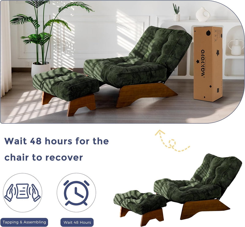Folding Accent Chair with Footrest Modern Upholstered Lounge