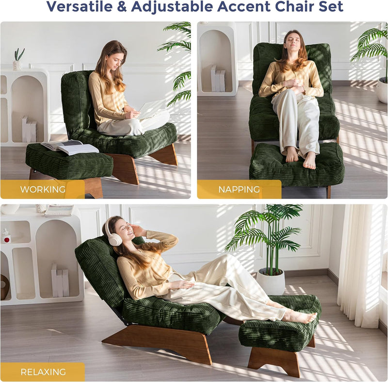 Folding Accent Chair with Footrest Modern Upholstered Lounge