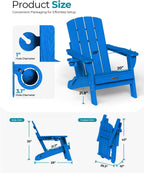Folding Adirondack Chair Hdpe 2 Cup Holders Ocean